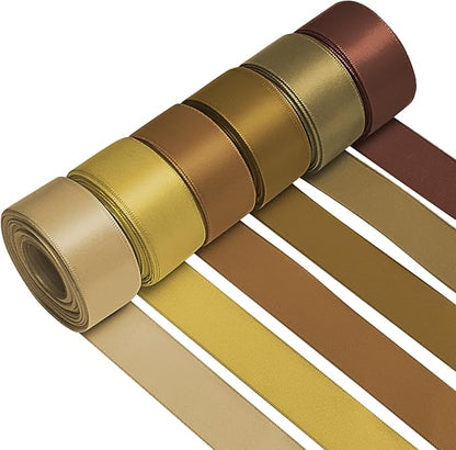 1 Inch Brown Satin Ribbons for Crafts, 6 Rolls Single-Faced Brown Assorted by Jacriah