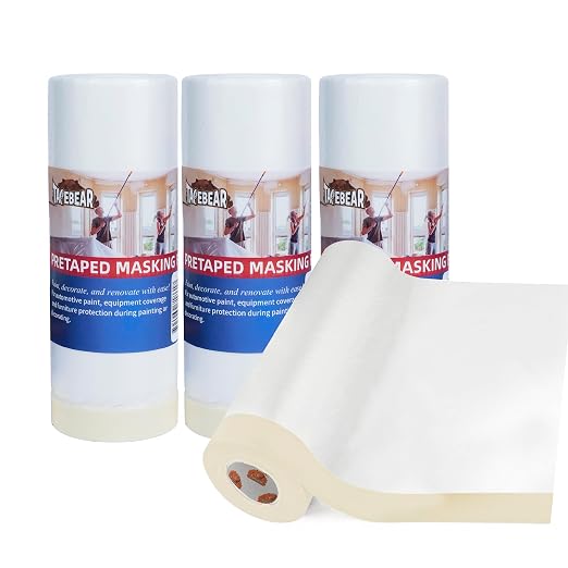TAPEBEAR Upgrade Pre-Taped Masking Film Extra Thick, High Temp Tape and Drape by TAPEBEAR