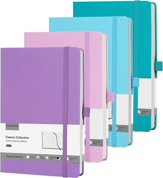 4 Pack Lined Journal Notebooks for Work, A5 Size 100 GSM Thick Paper, Classic by ONAVIA