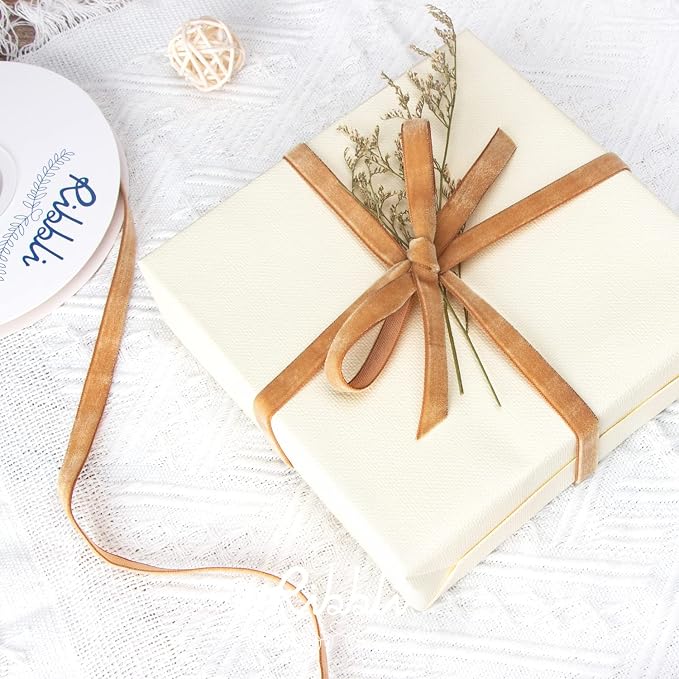Ribbli Polyester Khaki Velvet Ribbon, 3/8 Inches Continuous10-Yard Spool - Image 2