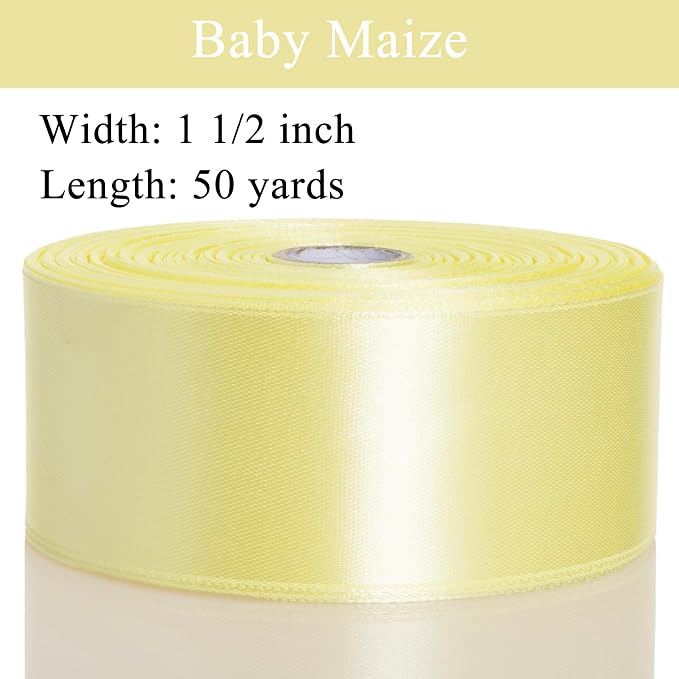 1 1/2 Inch Baby Maize Solid Satin Ribbon, 50 Yards Craft Fabric Ribbon - Image 3