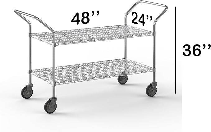 24" W x 48" L x 36" H Chrome Heavy Duty Utility Cart | 2 Tier | NSF Commercial - Image 2