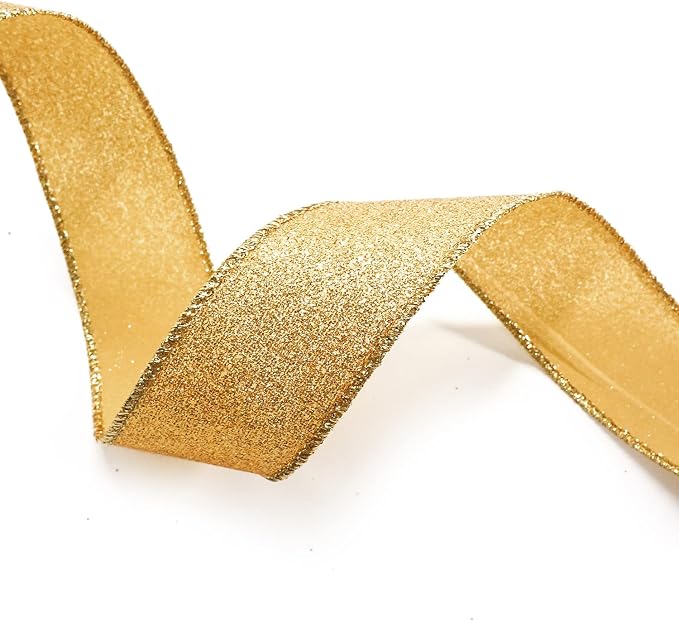 CT CRAFT LLC Glitter Wired Ribbon 1.5" x 10 Yards Yellow Gold - Image 4