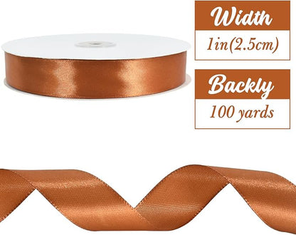 TONIFUL 1 Inch x 100yds Copper Brown Satin Ribbon, Thin Solid Color Satin Ribbon - Image 2