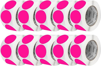 Perco Fluorescent Pink 3-Inch Perforated Circle Dot Sticker Labels — 10 Rolls by Perco