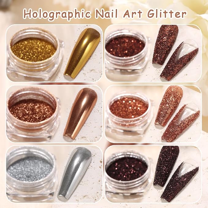 Chrome Nail Powder Metallic Mirror Effect Pigment Dust, Champagne Golden Ultra - Image 5