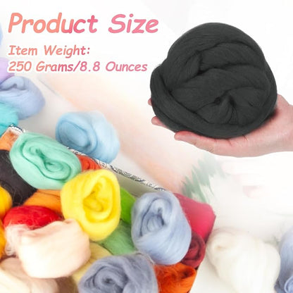 PATIKIL Wool Roving Yarn, 250G/8.8OZ Felting Wool Pure Roving Yarn, Drak Gray - Image 2
