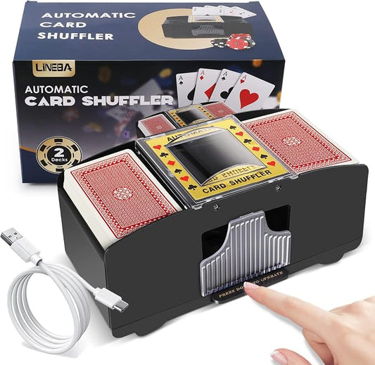 Card Shuffler 2 Deck, USB-C/Battery-Powered Automatic Playing Card Shuffler by Lineba