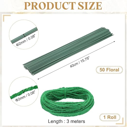 uxcell 50Pcs 2 Gauge Floral Wire, 15.75" Length Flower Stem Wires - Image 2