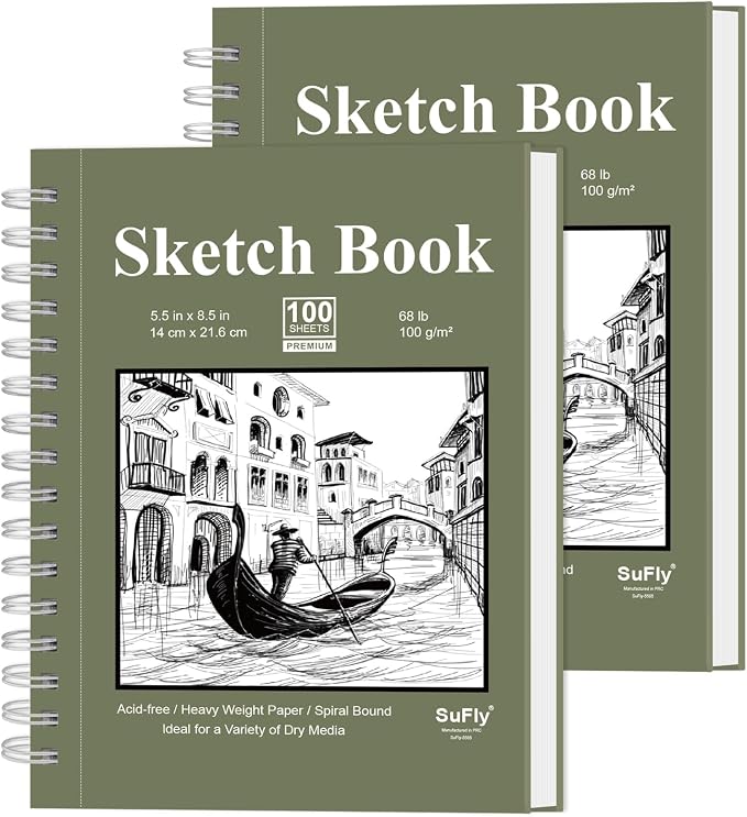 SuFly Small Sketch Book 5.5"x8.5", Spiral Bound Sketchbook Hardcover by SuFly