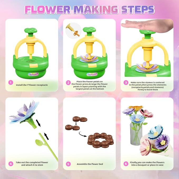 Plunack Flower Bouquets Toys for Kids Age 4-8, Flower Press Kit DIY Flowers - Image 4