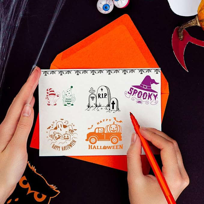 Whaline 5 Sheets Halloween Clear Stamps Gnome Pumpkin Spider Silicone - Image 4