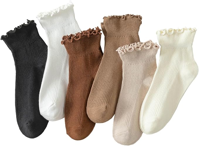 Hstyle 6 Pairs of Ruffle Socks Women, Cute Ruffle Ankle Socks by Hstyle
