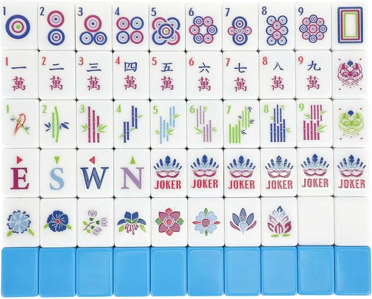 American Mahjong Tile Set, 166 Tiles White Blue Melamine Tiles, Mahjong Game Set by Unknown