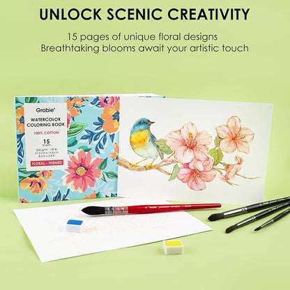 Grabie Watercolor Coloring Book, 15 Sheets Art Pad A5, Cotton Watercolor Book - Image 2