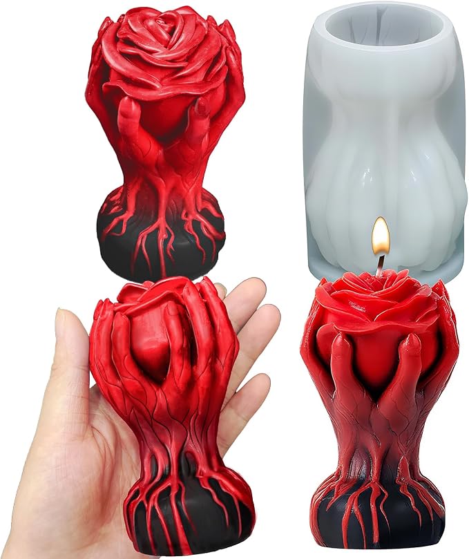 Hand Holding Rose Candle Mold, 3D Flower Silicone Mold by ZQYSING