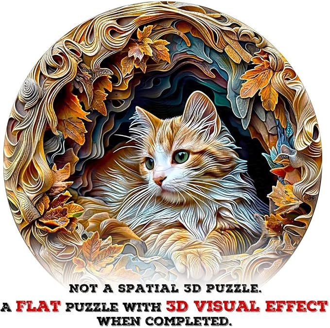 Wooden Puzzles Adults, 3D Cat Wooden Puzzles 200 Pieces, Unique Animal Shaped - Image 2