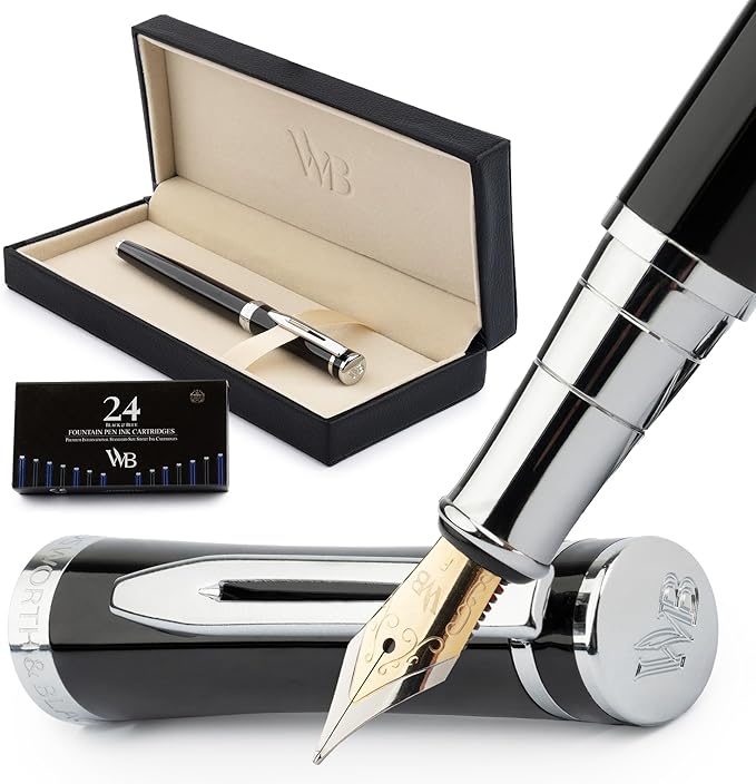 Wordsworth & Black Fountain Pen Set, Fine Nib, Includes 24 Pack Ink Cartridges by WordsworthBlack