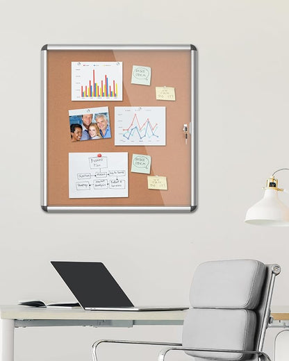 28"x26" Enclosed Bulletin Board, Lockable Weather-Resistant Aluminum Cork - Image 2
