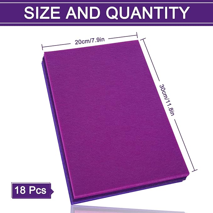 Whaline 18Pcs Felt Fabric Sheets Soft Thick Assorted Purple Craft Felt Pack - Image 2