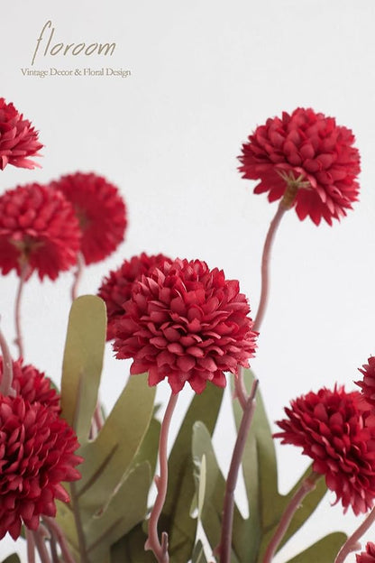 Floroom 5pcs Dark Red Faux Silk Mums Artificial Flowers, Bulk Fake Small Mini - Image 4