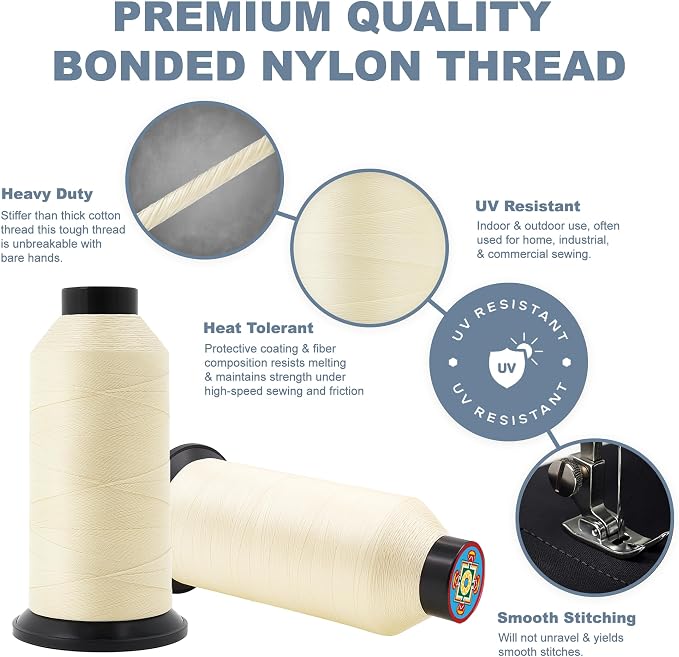 Mandala Crafts Size 46 210D T45 Bonded Nylon Thread Ivory Heavy Duty Sewing - Image 5