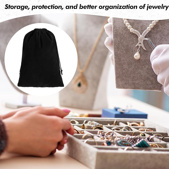 100 Pcs 4 x 6 Inch Velvet Drawstring Bags Small Jewelry Pouches Black Velvet - Image 5