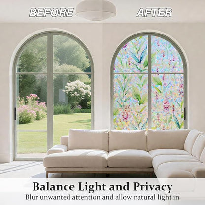 Donox Decorative Window Privacy Film, 3D Floral Stained Glass Window Film - Image 3