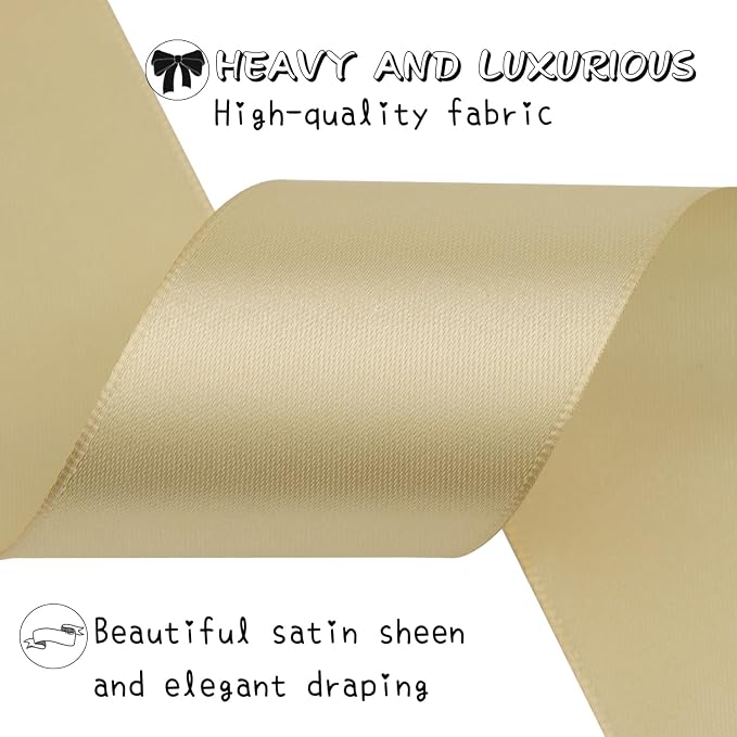 Champagne Solid Satin Ribbon 2 Inch 25 Yards Solid Polyester Fabric Ribbon - Image 4