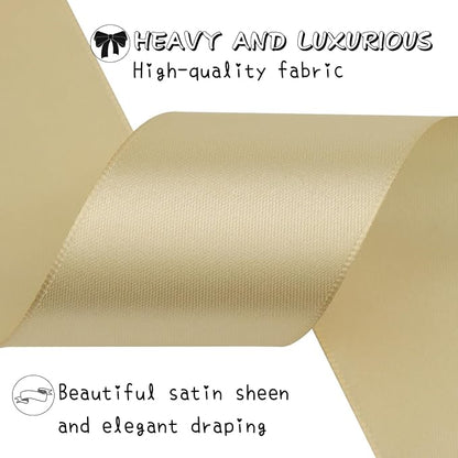 Champagne Solid Satin Ribbon 2 Inch 25 Yards Solid Polyester Fabric Ribbon - Image 4