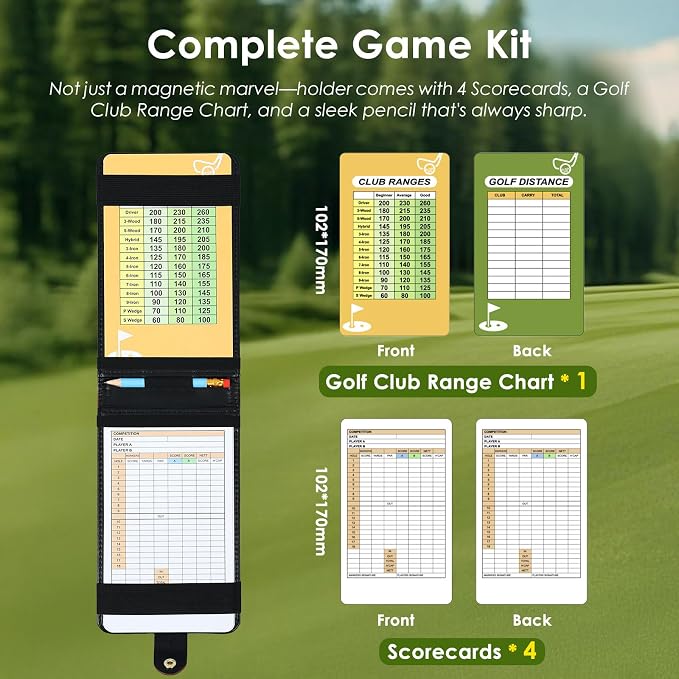 Magnetic Golf Scorecard Holder All-in-One, High-End Leather Golf Yardage Book - Image 3