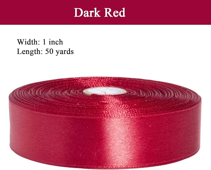 1 Inch Dark Red Solid Satin Ribbon, 50 Yards Craft Fabric Ribbon - Image 3