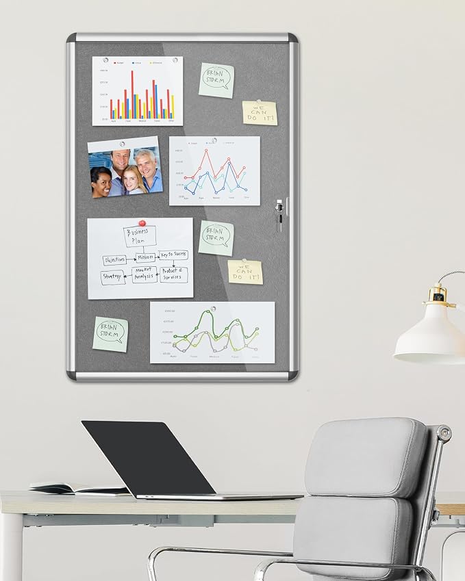 36"x24" Enclosed Bulletin Board, Lockable Weather-Resistant Aluminum Cork - Image 2