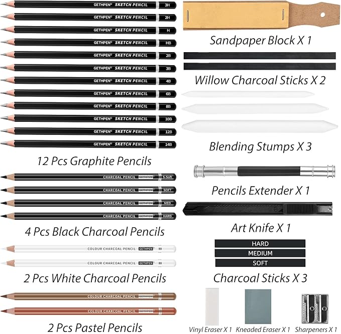 Sketch Pencils for Drawing, Graphite Pencil, Charcoal Pencil, - Image 2