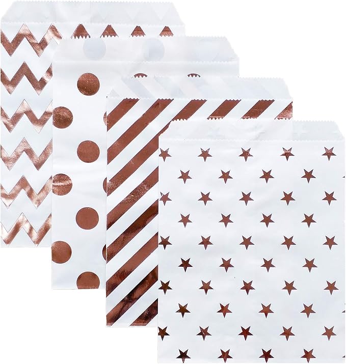 KEYYOOMY 100 Pcs Rose Gold Candy Buffet Bags Small Cookie Bag Polka Dot Paper by KEYYOOMY