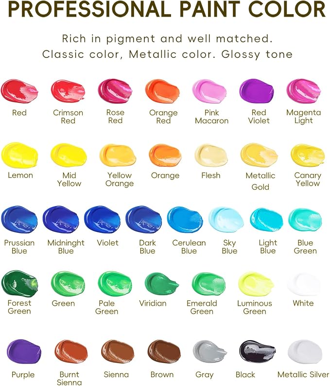 36 Colors Acrylic Paint Set, Yeeart Acrylic Paint, 2oz Bottles, Rich Pigmented - Image 4