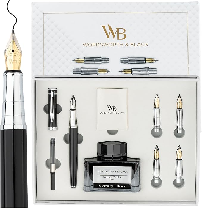Wordsworth & Black Fountain Pen Gift Set, Includes Ink Bottle, 6 Ink Cartridges by WordsworthBlack