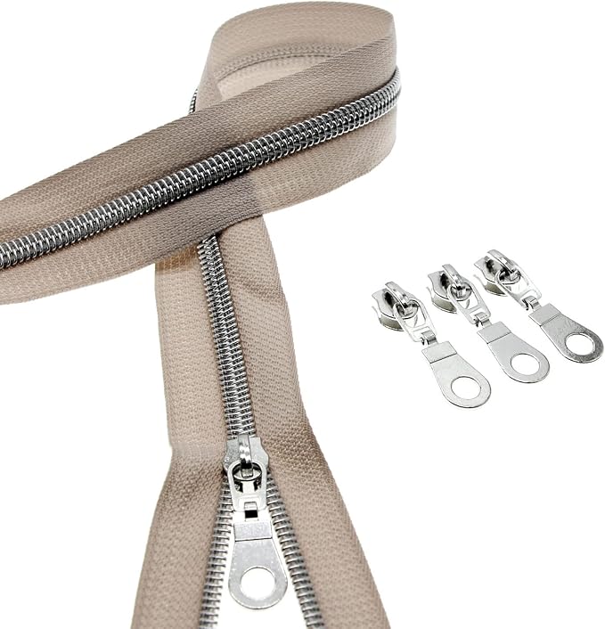 #5 Silver Teeth Metallic Nylon Coil Zippers by The Yard Bulk 10 Yards Beige - Image 8
