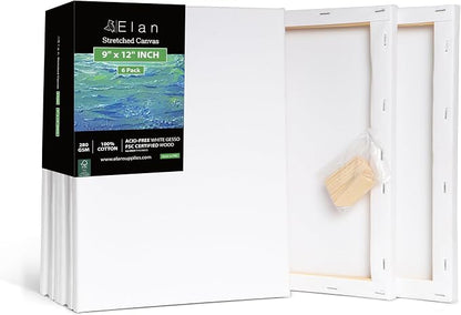 Elan Stretched Canvases 9x12 Inch, Triple Primed Stretched Canvas by Elan