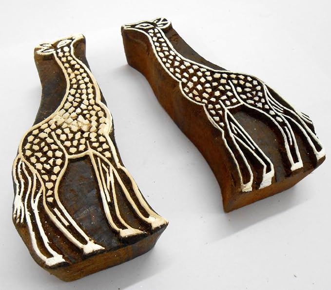 CraftsofIndia® Pair of Giraffe Wooden Blocks Stamps - Image 3
