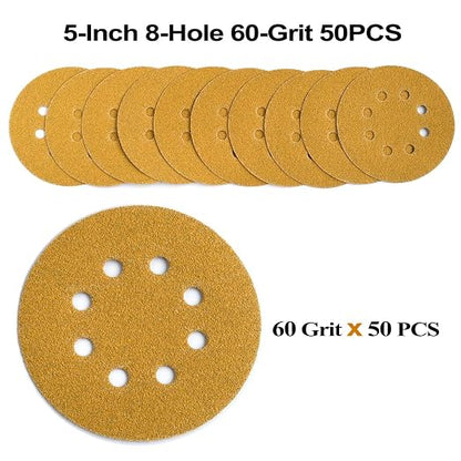 5-Inch 8-Hole Hook and Loop Sanding Discs 60-Grit Random Orbit Sandpaper - Image 3