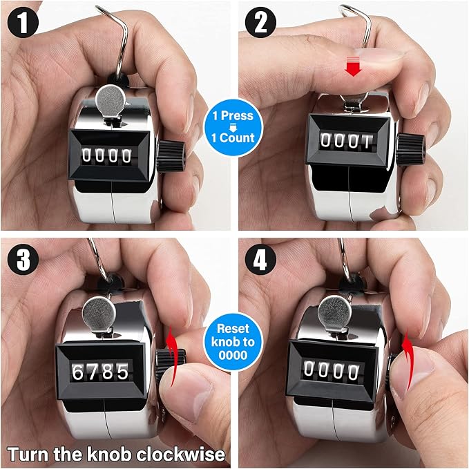 Tally Counter, 4-Digit Clicker Counter, Metal Hand Tally Counters Clicker Pitch - Image 4