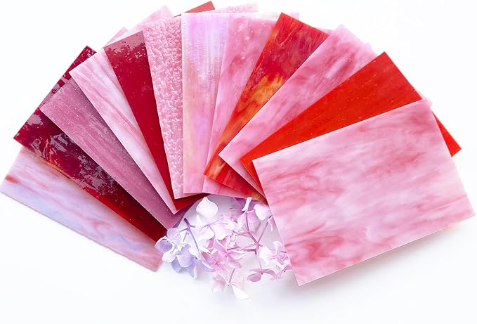 ILLUCKAI 12 Sheets Mixed Red Pink Stained Glass Sheets, 4 x 6 inch Stained - Image 4