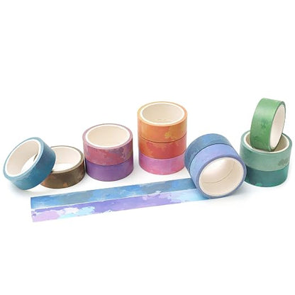 YUBX Watercolors Washi Tape Set 12 Rolls Pastel Colors Masking Macaron Graphic - Image 6