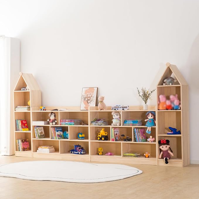 Wooden 7 Compartment Storage Cabinet Organizer Kids 3 Tier Wood Bookshelf - Image 5