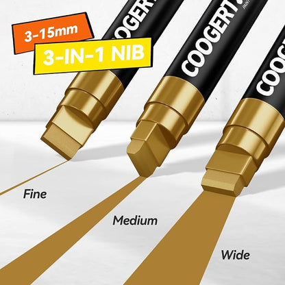 3Pcs Gold Jumbo Poster Markers, 15MM Thick Permanent Acrylic Graffiti Markers - Image 2