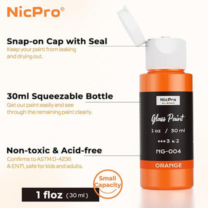 Nicpro 18 Colors Stained Glass Paint Set, 1oz / 30ml Waterproof Acrylic Enamel - Image 3