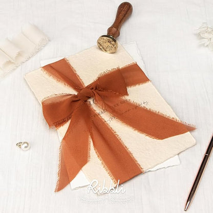 Ribbli Terracotta Chiffon Ribbon 1-1/2 inch x 20 Yard Handmade Fringe Chiffon - Image 3
