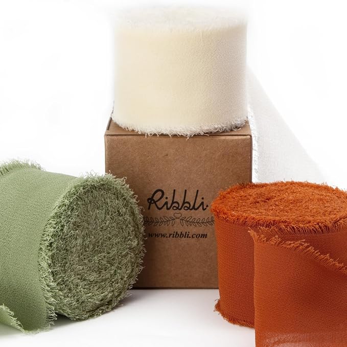 Ribbli Fall Ribbon 1.5 inch x 30 Yard Handmade Silk, Ivory/Dusty by Ribbli