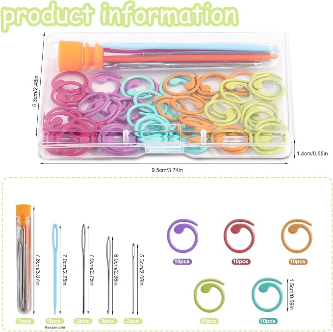 Lokunn 50 Pcs Metal Stitch Markers, 5 Color Helical-Shaped Crochet Markers Ring - Image 2
